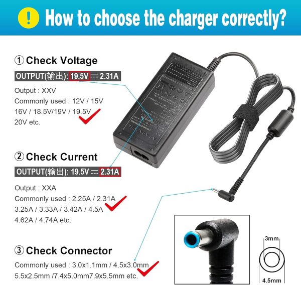 45W 19.5V 2.31A Ac Adapter for HP Laptop Charger 741727-001 TPN-C125 - Image 4