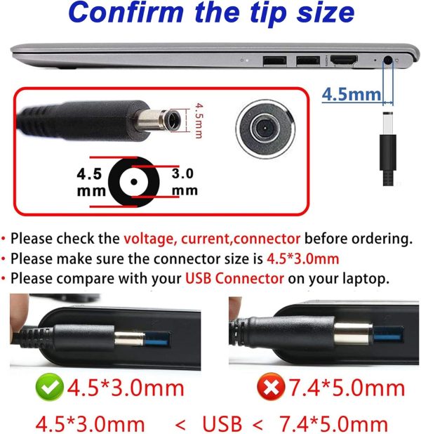 19.5V 3.34A 65W Laptop Power Adapter Charger for Dell Inspiron 3472 14 3493, Inspiron 15 3515, Inspiron 15 5518 - Image 3
