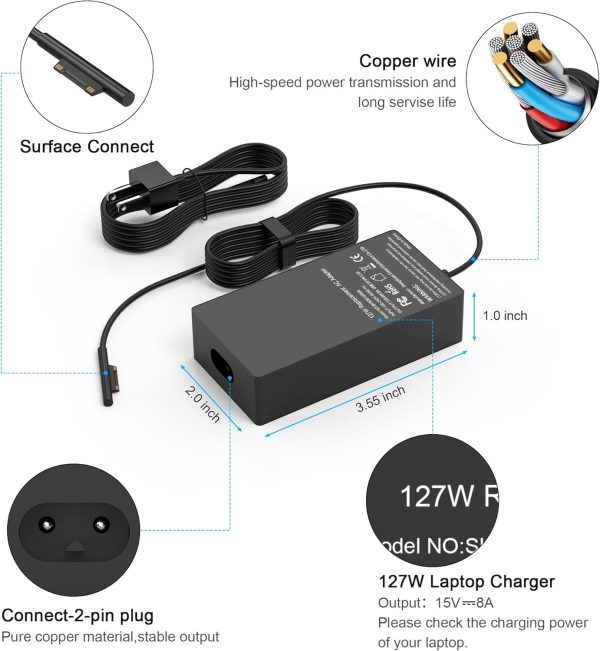 127W 15V 8A Laptop Charger adapter for Microsoft Surface Book 3 Also for 102W Surface Book 2, 1, Surface Laptop Studio 2, 1, Windows Surface Pro/Laptop/Go + Magnetic Plug+FREE UK POWER CORD - Image 5