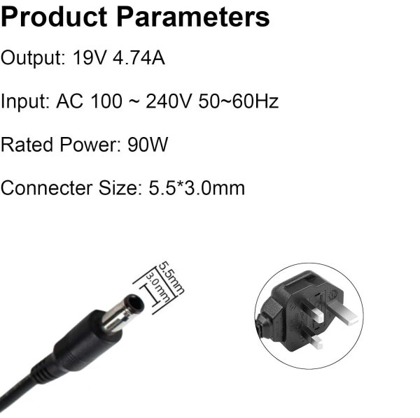 19V 4.74A 90W AC Adapter Charger For Samsung AA-PA1N90W AD-9019SL Connector Size: 5.5x3mm - Image 3